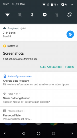 Die Benachrichtigungskanäle sind noch nicht bei vielen Apps umgesetzt, die System UI hat sie allerdings bereits. (Screenshot: Golem.de)