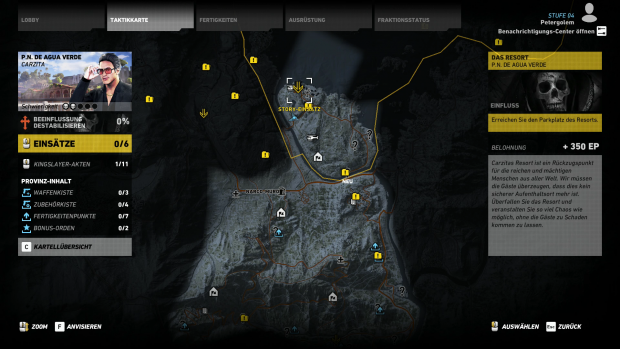 Auf der Karte sind Hauptmissionen und Nebenaufgaben markiert. (Screenshot: Golem.de)