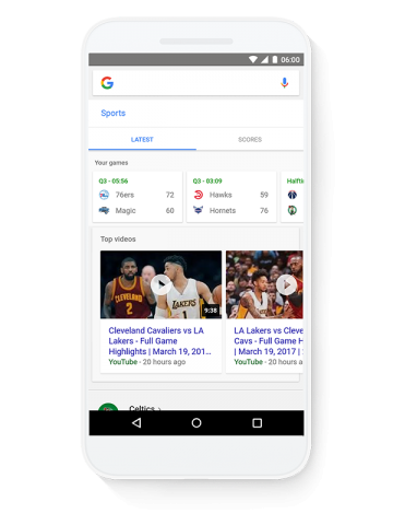 Die ge&ouml;ffnete Sport-&Uuml;bersichtsseite (Bild: Google)