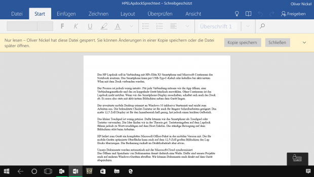 Word Mobile ist ein exzellentes Schreibprogramm. (Screenshot: Oliver Nickel/Golem.de)