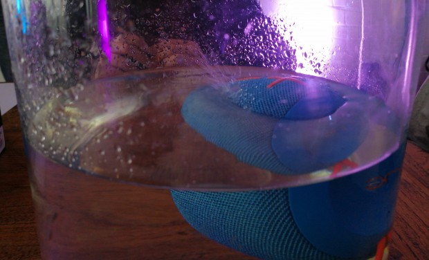 Der hohe Schalldruck l&auml;sst das Wasser spritzen. (Bild: Tobias K&ouml;ltzsch/Golem.de)