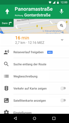 Auch aus der Navigation heraus k&ouml;nnen Nutzer ihren Standort in Echtzeit teilen. (Bild: Google)