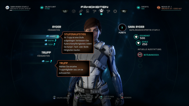 Mit Erfahrungspunkten können wir unsere Skills verbessern. (Screenshot: Golem.de)