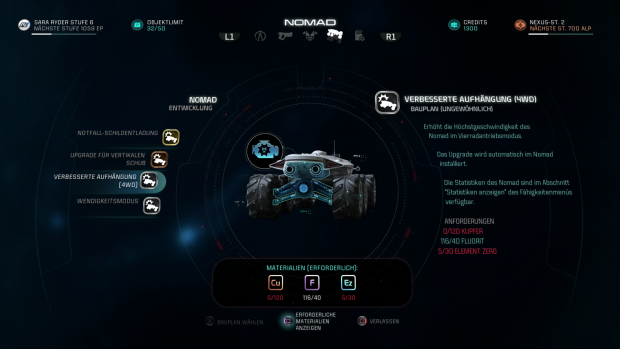 Unser Vehikel Nomad können wir ausbauen und sogar unterschiedlich lackieren. (Screenshot: Golem.de)