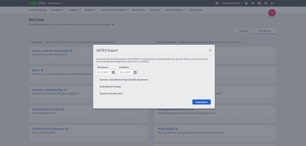 Die Benutzeroberfläche von Sage One (Bild: Sage)