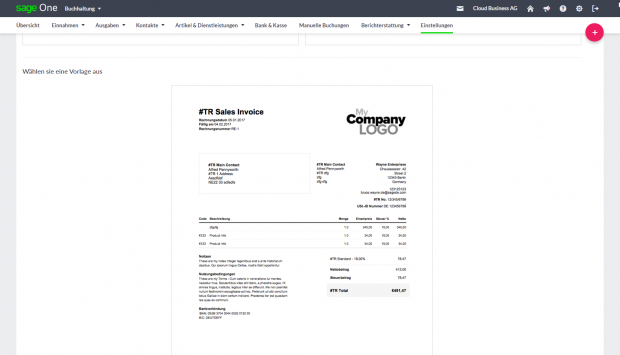 Die Benutzeroberfläche von Sage One (Bild: Sage)