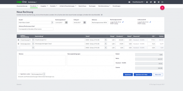 Die Benutzeroberfläche von Sage One (Bild: Sage)