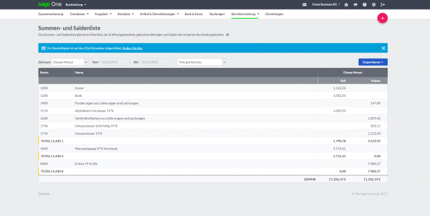 Die Benutzeroberfläche von Sage One (Bild: Sage)