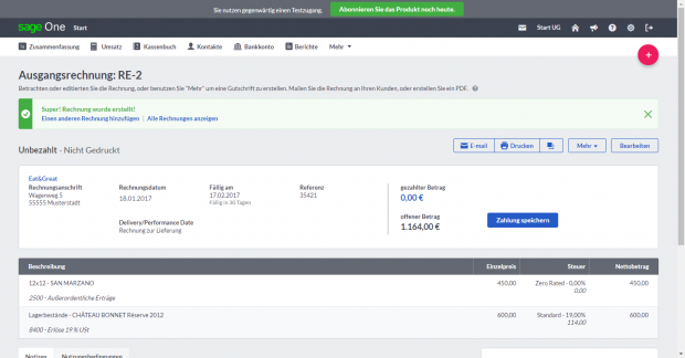 Die Benutzeroberfläche von Sage One (Bild: Sage)