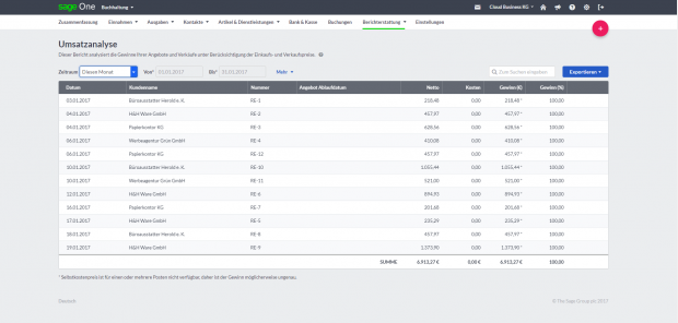 Die Benutzeroberfläche von Sage One (Bild: Sage)