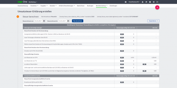 Die Benutzeroberfläche von Sage One (Bild: Sage)