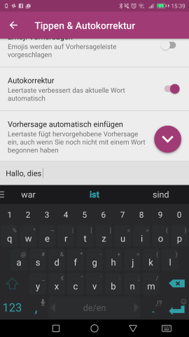 Erst nachdem wir ein Leerzeichen manuell gesetzt haben, erscheint die Vorhersage. (Screenshot: Golem.de)