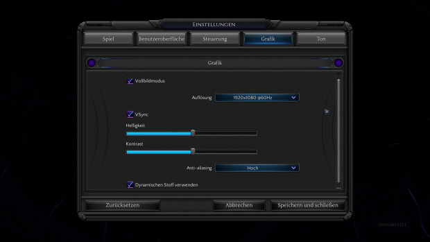 Das Grafikmenü der PC-Version (Screenshot: Golem.de)
