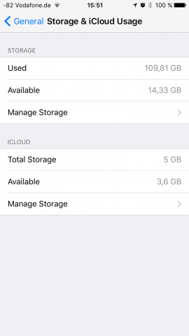 Auf unserem iPhone 6 hatten wir am Ende 14.33 GByte frei. (Screenshot: Golem.de)