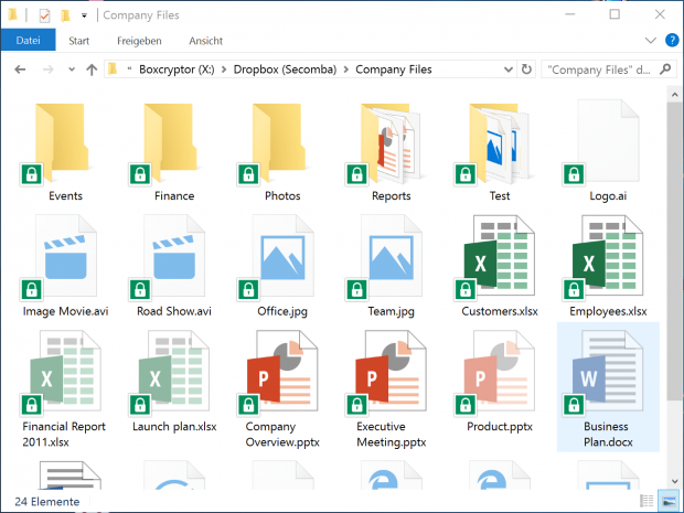 ... im Windows-Explorer werden Dateien nur ausgegraut.(Bild: Secomba)