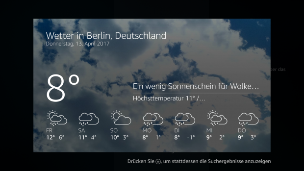 Per Sprachsteuerung können wir das Wetter abrufen. (Screenshot: Oliver Nickel/Golem.de)