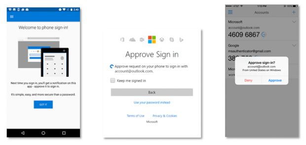 Die Bedienoberfläche des Microsoft Authenticators (Screenshot: Microsoft)