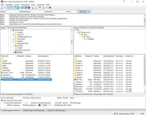 Der integrierte Filezilla-Manager ermöglicht Dateiübertragungen. (Screenshot: Oliver Nickel/Golem.de)