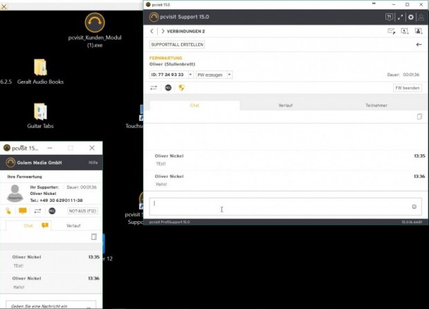 Ein Textchat ist in PCVisit direkt integriert. (Screenshot: Oliver Nickel/Golem.de)