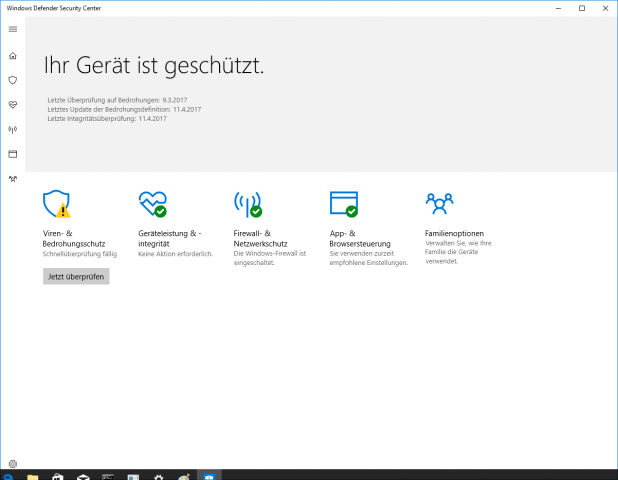 Das Windows Defender Security Center ist neu. (Screenshot: Golem.de)