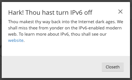 Anzeige, wenn IPv6 abgeschaltet wird. (Bild: Cloudflare)