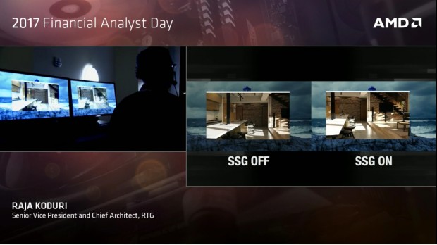 Mit SSG steigt die Geschwindigkeit bei Pathtracing ... (Bild: AMD)