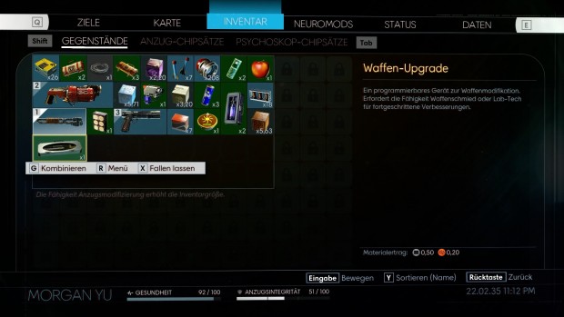 Das Inventar w&auml;chst im Spielverlauf an und ist &uuml;bersichtlicher als in Deus Ex. (Screenshot: Michael Wieczorek/Golem.de)