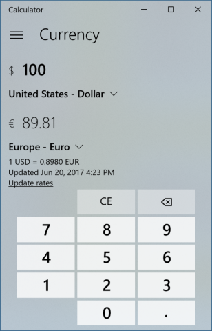 Der Taschenrechner in Windows kann Wechselkurse umrechnen. (Bild: Microsoft)