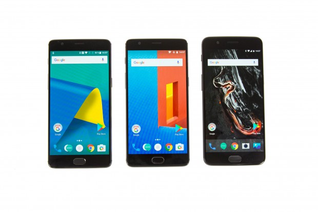 Links das 3T, in der Mitte das Three und rechts das neue Five von Oneplus (Bild: Martin Wolf/Golem.de)