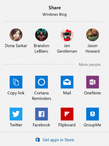 Windows Build 16215 - neuer Teilen-Dialog (Bild: Microsoft)