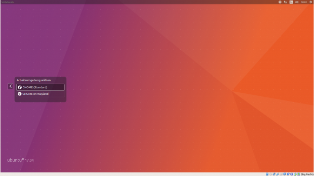 Unity ist im Anmeldebildschirm nicht mehr zu sehen, dafür aber der Gnome-Desktop auf Basis von Wayland.