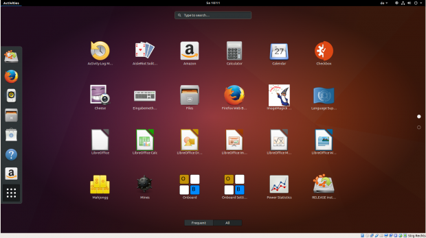 Die aktuelle Software in den Gnome-Aktivitäten unter der aktuellen Vorabversion von Ubuntu 17.10