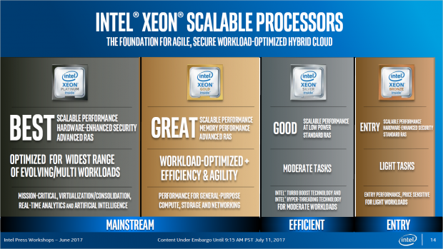 Die Xeon SP sind in vier Familien eingeteilt. (Bild: Intel)