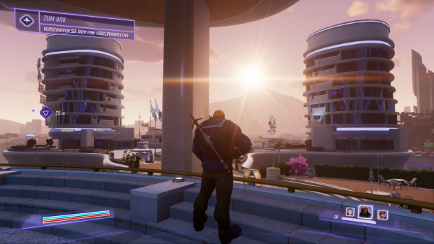 &Uuml;berblick &uuml;ber die Spielestadt, das Seoul der Zukunft. (Screenshot: Golem.de / Bild: Deep Silver)