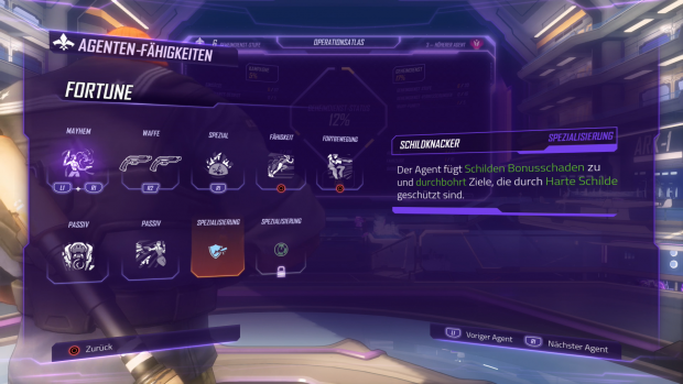 Nach und nach schalten wir die F&auml;higkeiten der Agenten frei. (Screenshot: Golem.de / Bild: Deep Silver)