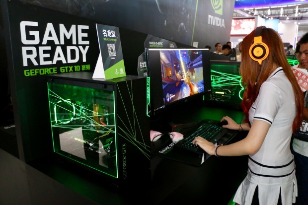 Am Stand von Nvidia konnten Spieler nat&uuml;rlich auch Overwatch spielen. (Foto: P. Steinlechner / Golem.de)