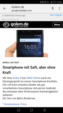 Nutzer können die App so einstellen, dass Internetseiten in abgespeckter Form angezeigt werden - dann aber nicht immer zwingenderweise aktuell. (Screenshot: Golem.de)