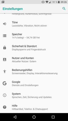 Die neu gestalteten Einstellungen von Android 8.0 (Bild: Google/Screenshot: Golem.de)