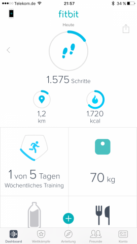 Die Gesamt-Tages&uuml;bersicht in der App von Fitbit (Bild: Fitbit/Screenshot: Golem.de)