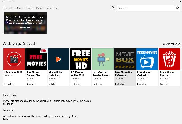 Im Store gibt es viele fragwürdige Streaming-Apps. (Screenshot: Golem.de)
