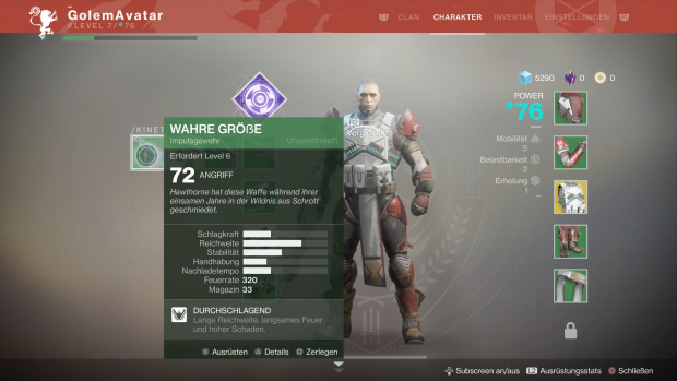 Das Ausstattungsmenü ähnelt dem im ersten Destiny. (Screenshot: Golem.de / Bild: Activision)