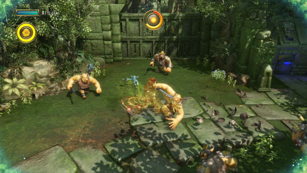 In einer Art Maya-Hochebene muss Knack gegen Fantasymonster kämpfen. (Screenshot: Golem.de / Bild: Sony)