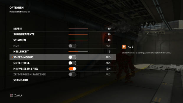 Das Optionenmenü ist halbwegs umfangreich für ein Konsolenspiel. (Screenshot: Golem.de / Bild: Sony)