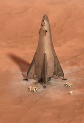 Der Lander sieht aus wie eine Mischung aus Space Shuttle und Rakete. (Bild: Lockheed Martin / Screenshot: Golem.de)