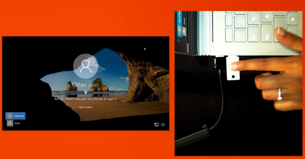Microsoft zeigt die Windows-Anmeldung mit USB-Stick. (Bild: Microsoft/Screenshot: Golem.de)