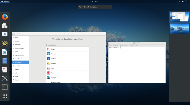 Die Vorschaufenster in den Aktivitäten sind jetzt größer und so leichter zu handhaben. (Gnome/Screenshot: Golem.de)