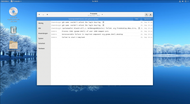 Meldungen in der Anwendung Protokolle werden zur besseren Übersicht gruppiert. (Gnome/Screenshot: Golem.de)