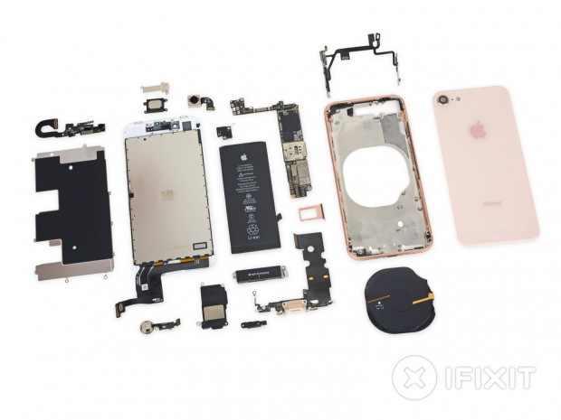 Das auseinandergenommene iPhone 8 (Bild: iFixit)