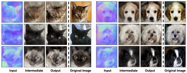 PixelNN errechnet Bilder schrittweise aus unscharfen Quellen. (Bild: cs.cmu.edu/~aayushb)