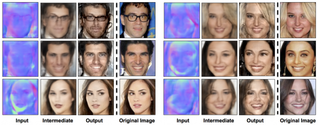 PixelNN errechnet Bilder schrittweise aus unscharfen Quellen. (Bild: cs.cmu.edu/~aayushb)